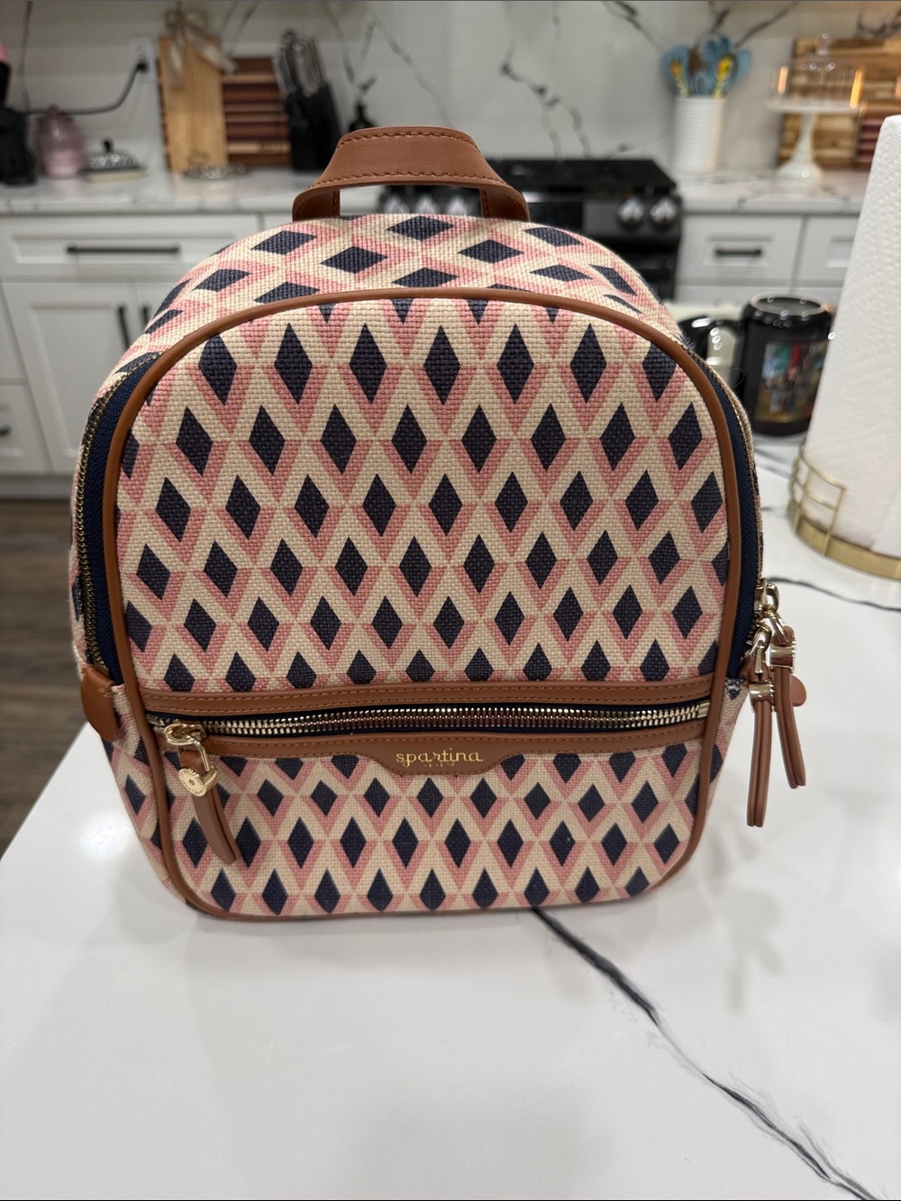 Spartina 449 Pink Navy Geometric Mini Backpack